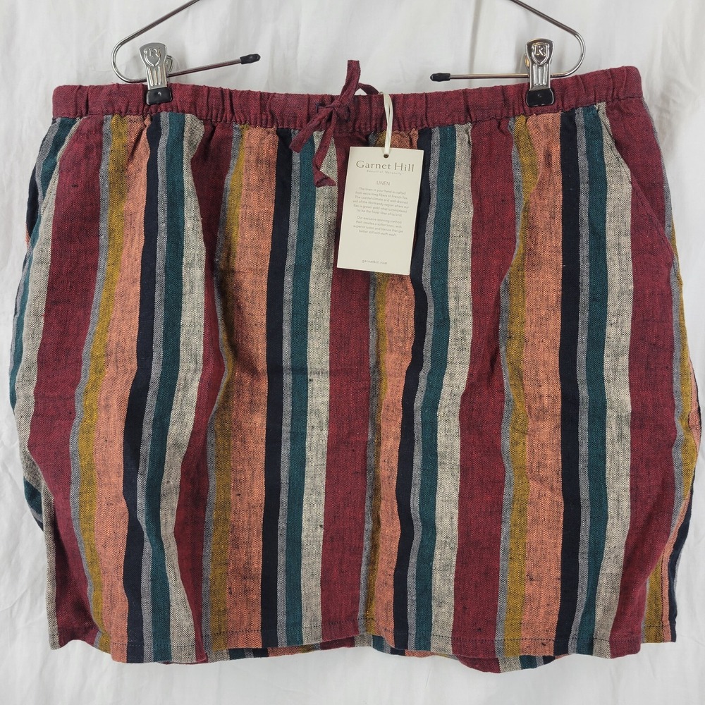 Garnet Hill NWT Womens Essential Linen Skirt XL Striped Drawstring Pull On
